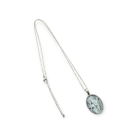 necklace steel silver cotton flowers1
